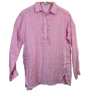 J McLaughlin Tunic Top XS Relaxed Fit Pink Striped 100% Linen Long Sleeve